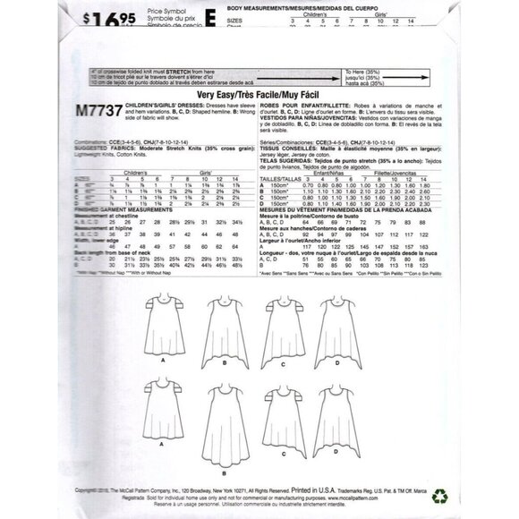 McCall's M7737 Toddler Girls 3T to 6 Learn to Sew Dresses Uncut Sewing Pattern - Picture 2 of 2